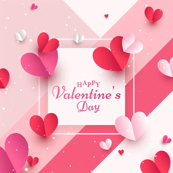 Happy Valentine's Day Concept with Pink and Red Paper Hearts déc. — Image vectorielle