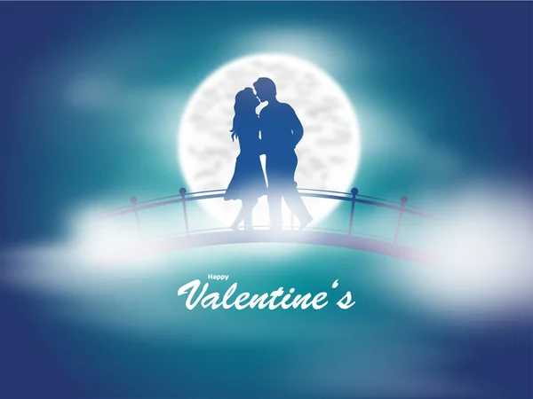 Romantique pleine lune fond de nuit avec couple aimant au pont — Image vectorielle