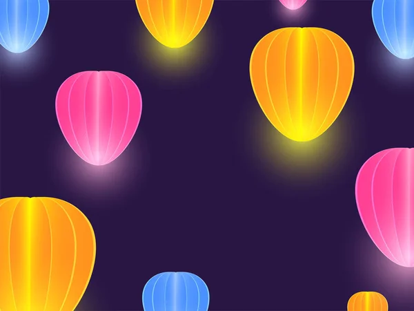 Illuminated Colorful Paper Lanterns Decorated Purple Background. — Stock Vector