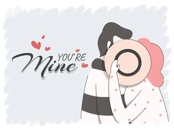 Minnaar Couple Behind a Hat with Given Message You 're Mine on Grey — Stockvector