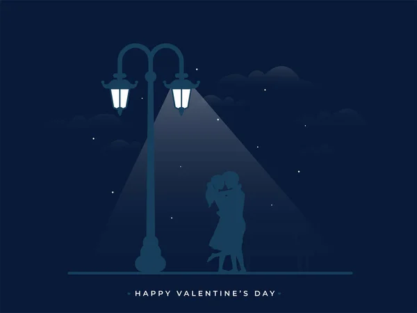 Silhouette couple romantique étreignant sous le lampadaire de nuit Vi — Image vectorielle