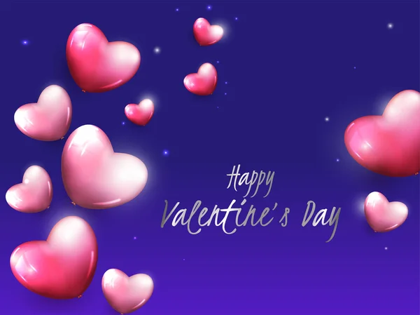Χαρούμενη γραμματοσειρά Ημέρα του Αγίου Βαλεντίνου με μπαλόνια σε σχήμα καρδιάς και φως — Διανυσματικό Αρχείο