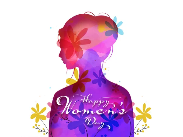 Gradient Silhouette Young Lady Decorated with Flowers on White B — Stock Vector