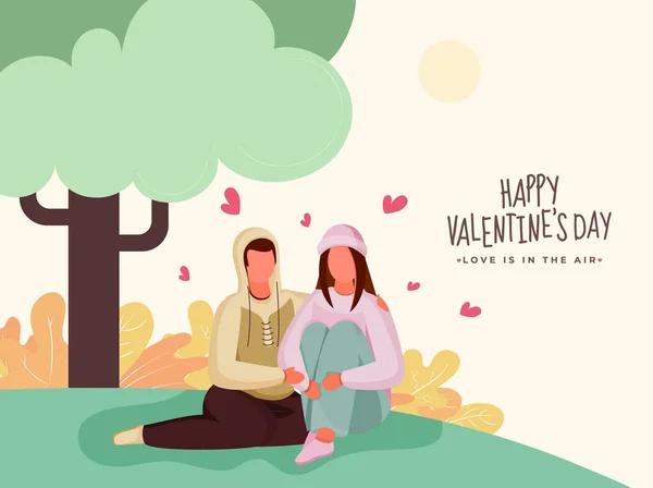 Faceless Loving Couple Character Sitting Under Tree for Happy Va Royalty Free Stock Illustrations