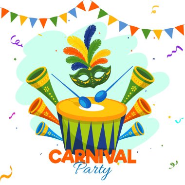 Davul, Parti Kornası ve Bunting Flag Madalyası ile Renkli Maske