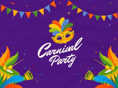 Renkli Maskeli, Tüy, Davullu Karnaval Partisi Poster Tasarımı