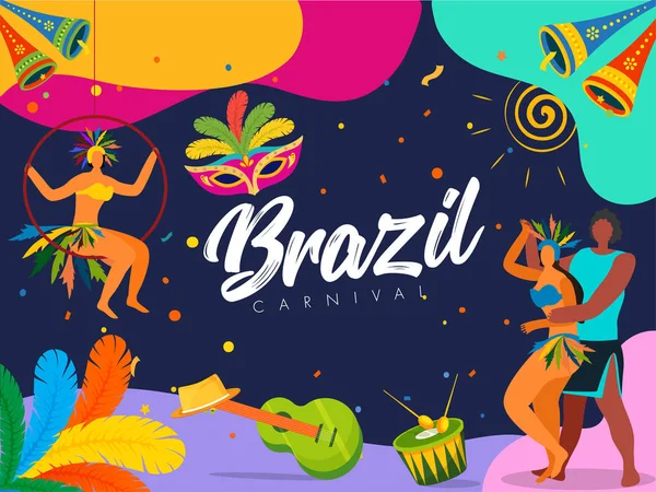 Brazil Carnival Celebration Background with Samba Dancers Enjoyi — Stock Vector