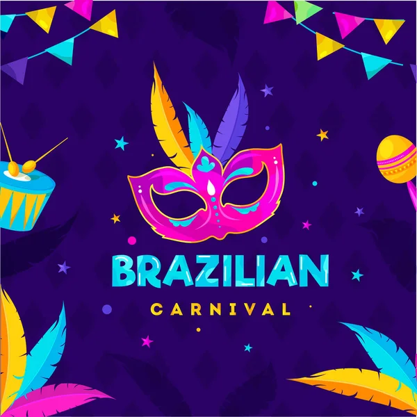 Brazilian Carnival Celebration Concept with Party Mask, Drum, Ma — Stock Vector