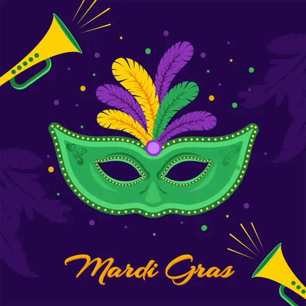 Mardi Gras Font con colorida máscara de fiesta y altavoz en Purp — Vector de stock