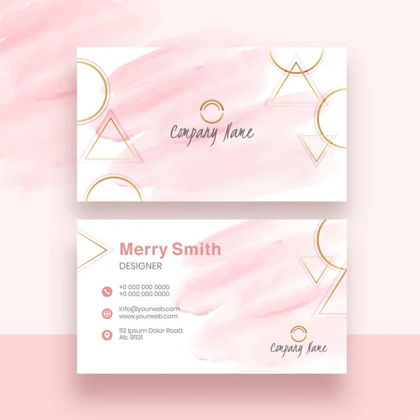 Front and back view of business card design with pink brush stro — 스톡 벡터