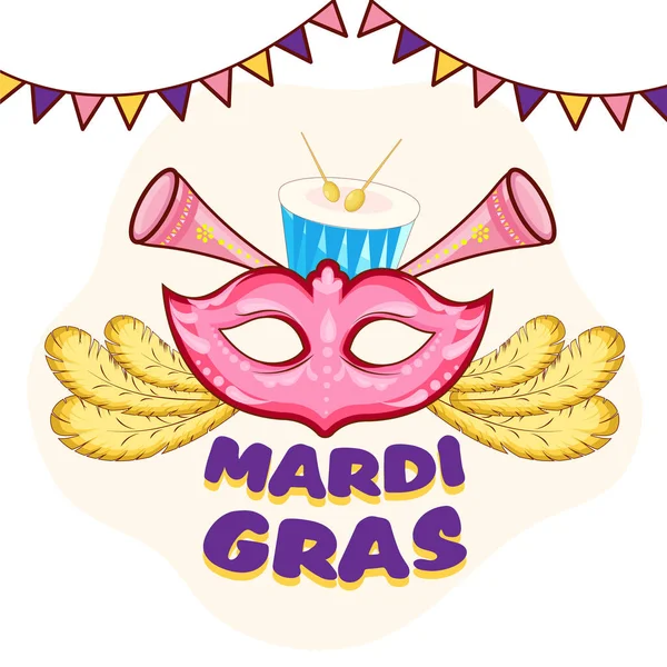 Mardi Gras Celebration Concept with Party Mask, Pióro, Muzyka I — Wektor stockowy
