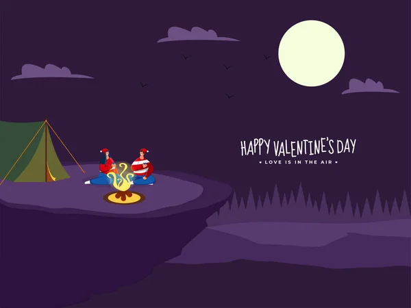 Purple Camping Landscape Night Scene Background with Faceless Lo — 스톡 벡터