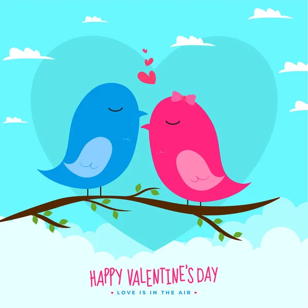 Concept de célébration de la Saint-Valentin avec les oiseaux bleus et roses C — Image vectorielle