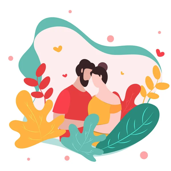 Безликий влюбленный персонаж с разноцветными листьями — стоковый вектор