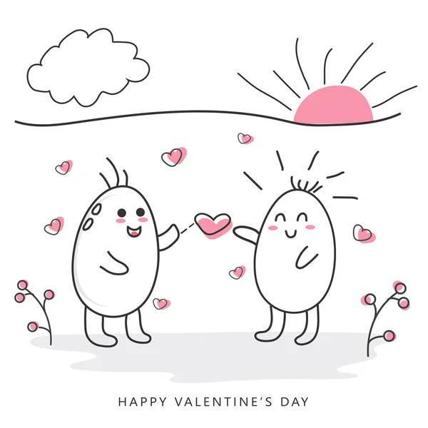 Estilo Doodle Ilustración de huevos de dibujos animados Pareja con corazones en — Vector de stock