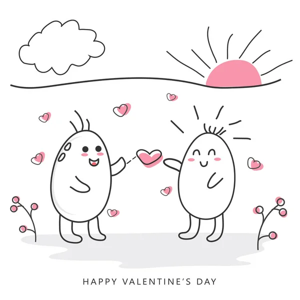 Doodle Style Illustration of Cartoon Eggs Couple with Hearts on — стоковий вектор