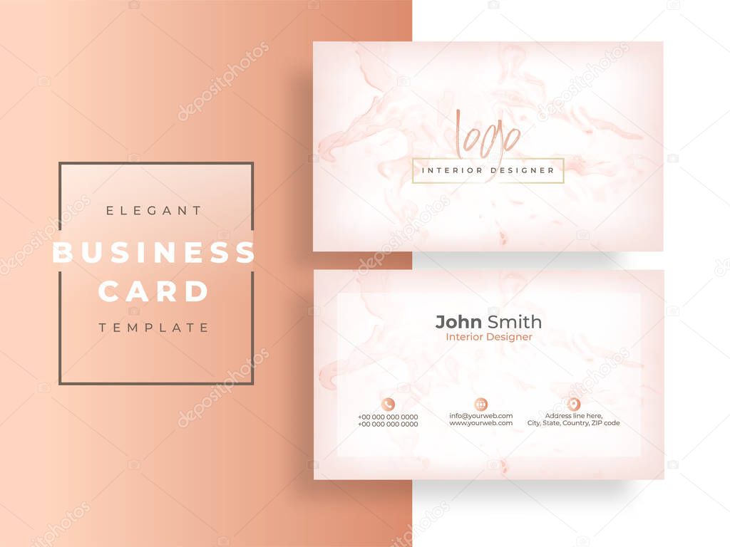 Elegant business card template layout in front and back view for Interior Designer.