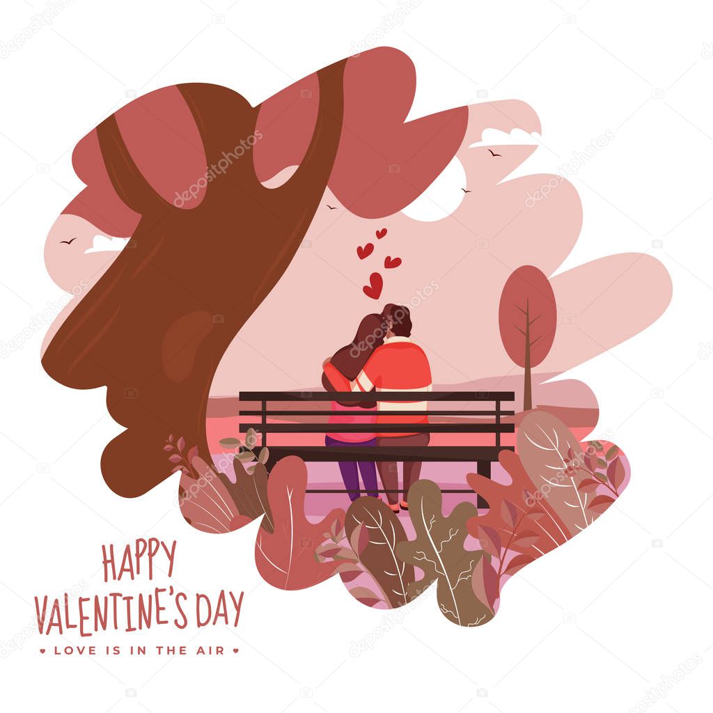 Back View of Young Couple Sitting Together on Bench in Abstract 