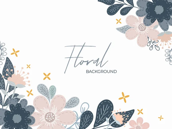 Estilo Doodle Flor e folhas decoradas no Backgro Floral Branco — Vetor de Stock