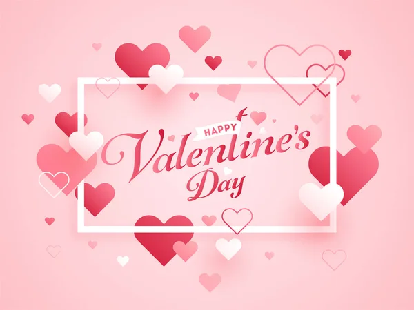 Happy Valentine's Day Font with Hearts Decorated on Glossy Paste — 스톡 벡터