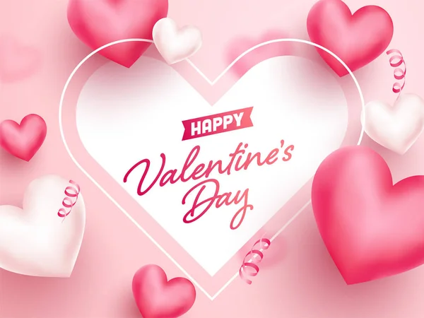 Fuente del día de San Valentín feliz con corazones brillantes decorados en rosa — Vector de stock