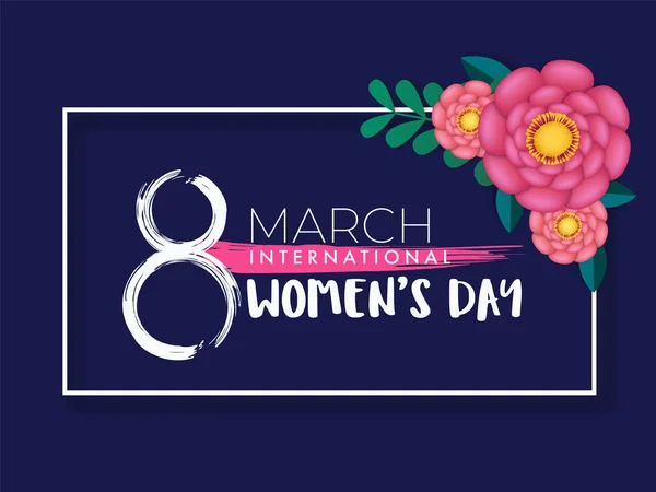 8 marzo, Giornata internazionale della donna Testo con fiori e foglie — Vettoriale Stock