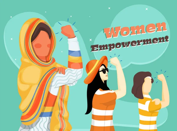 Personnages féminins plus forts sur fond turquoise pour femmes Emp — Image vectorielle