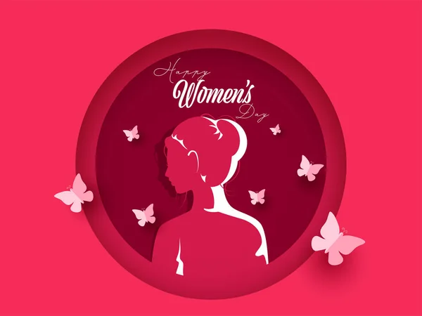 Papier rose coupe forme circulaire fond avec visage féminin et Bu — Image vectorielle