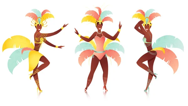 Samba personagem dançarina feminina em fundo branco . — Vetor de Stock