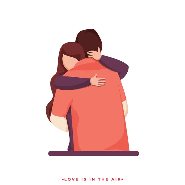 Cartoon Young Girl Hugging Her Boyfriend on White Background for — 스톡 벡터