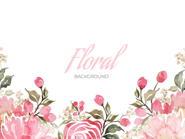 Roze roos en kersen bloemen met groene bladeren versierd wit B — Stockvector