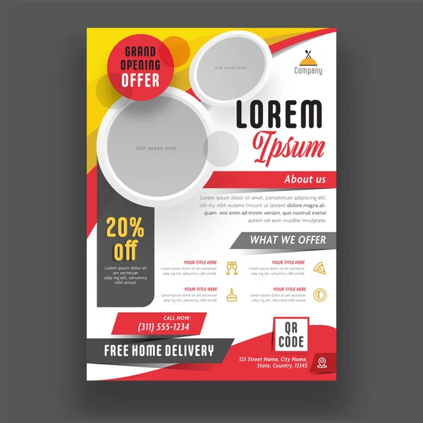 Grand Opening Offer Brochure, Flyer Design with 20% Discount Off — Stock Vector