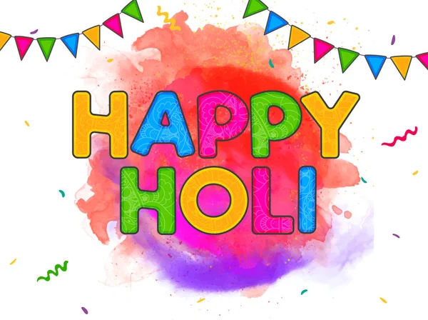 Texto Holi feliz colorido na decoração de fundo de efeito aquarela — Vetor de Stock
