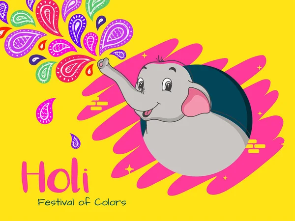 Holi Festival Of Colors Celebration with Cute Elephant Spraying — Stock Vector