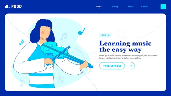Learning Music The Easy Way Landing Page Design with Cartoon You — 스톡 벡터