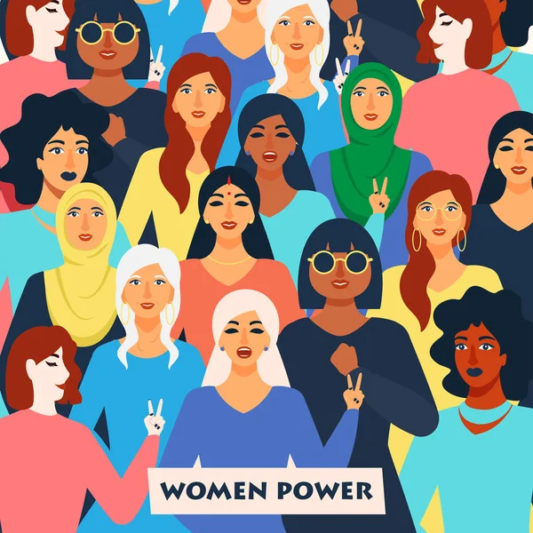 Mujer de diferentes religiones juntas para las mujeres Power Concept . — Vector de stock