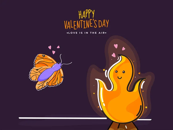 Cartoon Lover Butterfly and Bonfire in Love is in the air on Pur — Stock Vector