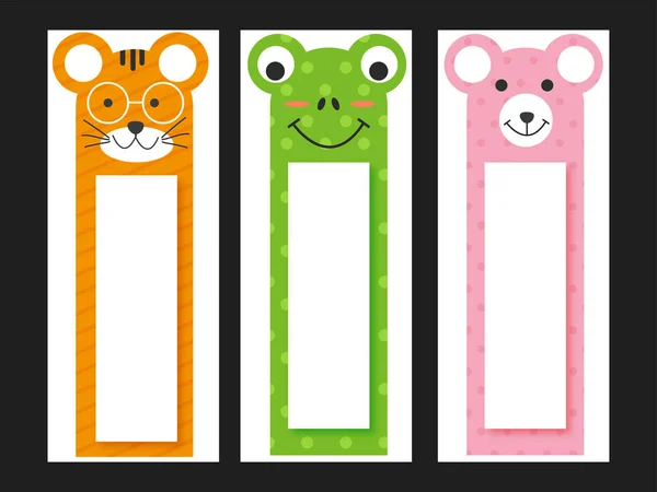Printable Bookmarks of Cartoon Cat, Frog, Bear with Space For Me — Stock Vector