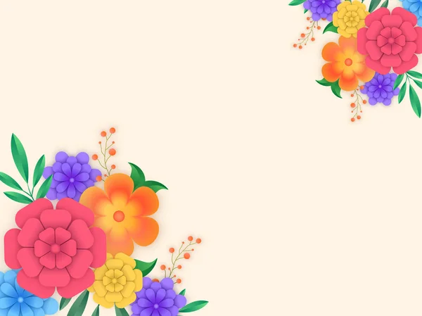 Fleurs colorées brillantes avec feuilles et branches de baies décorées — Image vectorielle