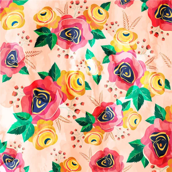 Efeito de aquarela Flores de rosa com folhas fundo decorado . —  Vetores de Stock