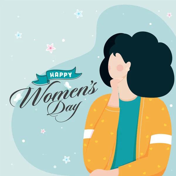 Happy Women's Day Poster Design with Cartoon Young Girl Characte — 스톡 벡터