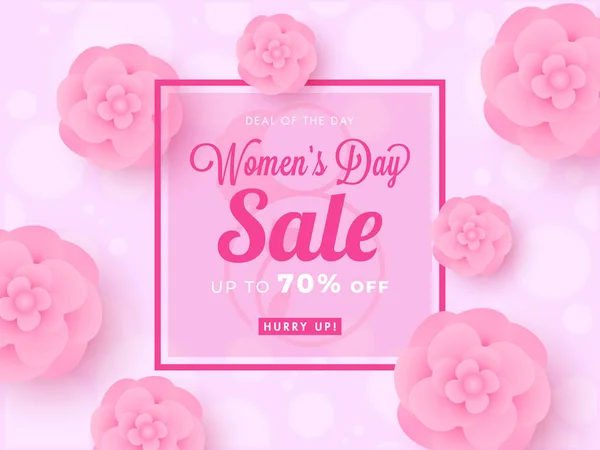 Kvinnors dag försäljning affisch design med 70% Rabatterbjudande och papper — Stock vektor