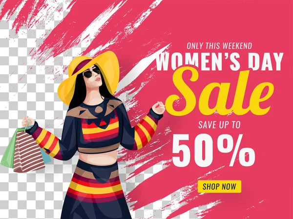 Γυναικεία μέρα πώληση Αφίσα Σχεδιασμός με 50% έκπτωση Προσφορά και Moder — Διανυσματικό Αρχείο