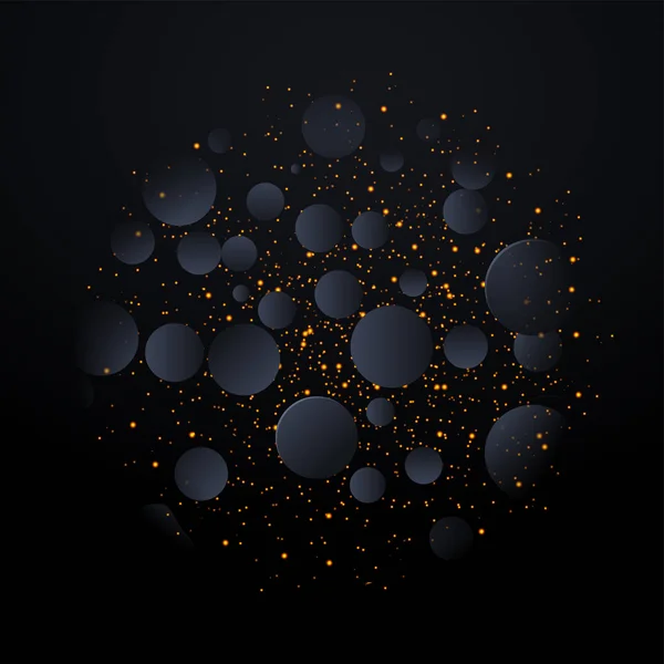 Abstract Circle Shapes with Golden Lights Effect on Black Backgr — Stok Vektör