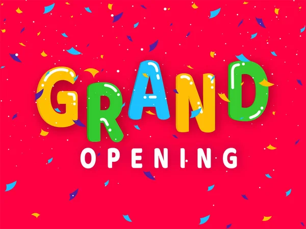 Πολύχρωμο Grand Opening Κείμενο με κομφετί Διακοσμημένο σε κόκκινο φόντο — Διανυσματικό Αρχείο