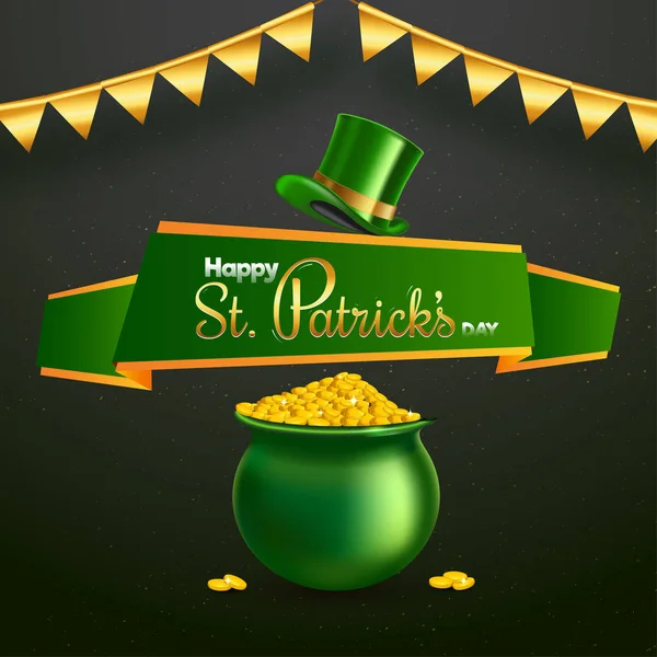 Happy St. Patrick's Day Font in Ribbon with Leprechaun Hat and G — стоковий вектор