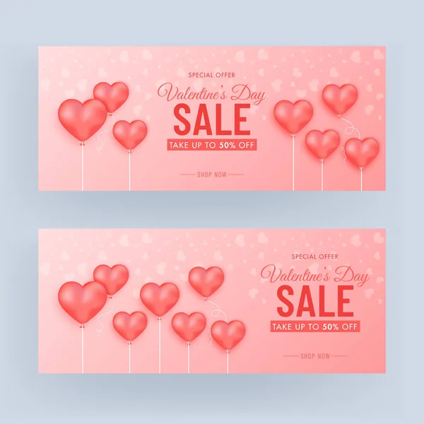 Valentinstag Verkauf Header oder Banner Design Set mit 50% Discou — Stockvektor