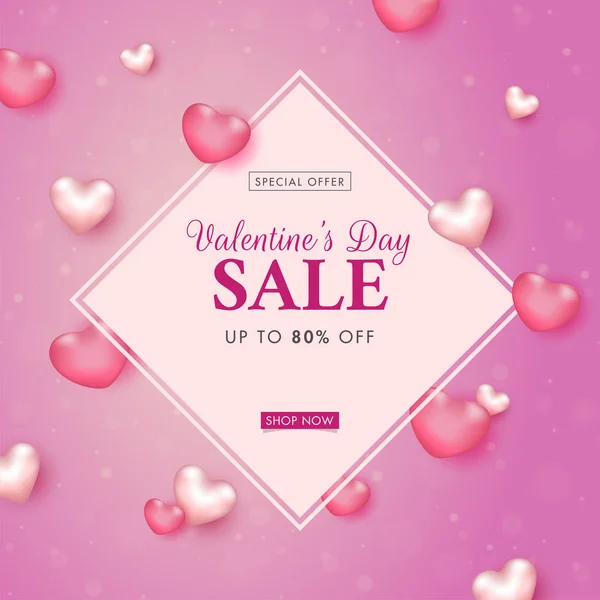 Valentine's Day Sale Poster Design with 80% Discount Offer and G — Stok Vektör