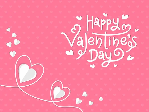 Happy Valentine's Day Font with Paper Hearts on Pink Background. — 스톡 벡터