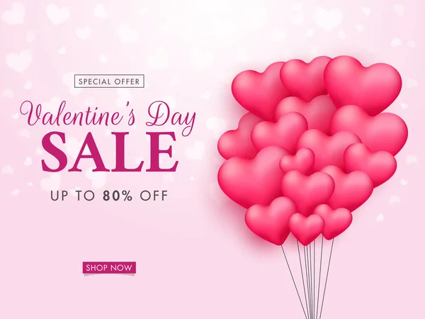UP TO 80% Off for Valentine's Day Sale Poster Design with Pink H — 스톡 벡터